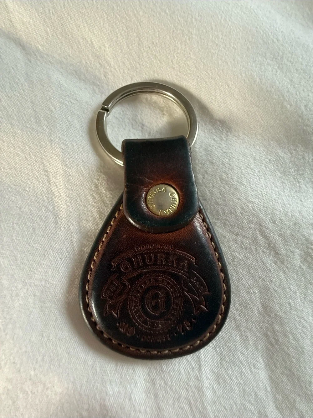 Ghurka No. 226 Dark Brown Leather Embossed Key Holder with Brass Ring